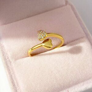 3/$35 Gold Plated Double Heart Bypass Copper Ring Sparkly CZ Adjustable Jewelry